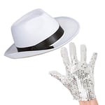 MICHAEL JACKSON SMOOTH CRIMINAL HAT & SEQUIN GLOVE POP MUSIC FANCY DRESS