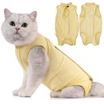 Avont Cat Recovery Suit Post Surgery, Elizabethan Collar & Cone Alternative, Kitten Onesie Pet Surgical Spay Shirt for Abdominal Wounds or Skin Diseases -Yellow (S)