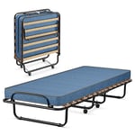 Giantex Lit Pliant 80x190 cm avec Matelas en Mousse avec Mémoire de Forme, Lit d’Appoint Pliable en Acier avec 4 roulettes Universelles pour Maison, Bureau et Camping (Bleu)