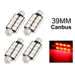 Spollampa 39mm röd Canbus Led 5050SMD 4-pack C5W SV8.5 .. Röd