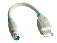 Lindy USB - PS/2 Port Adapter, 0,15 m, 6-p Mini-DIN, USB A, Hanstik, Hunstik, Grå