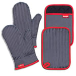 Coziselect Gants de Four, Gants de Cuisine Résistants à la Chaleur et Set de Maniques, Design Antidérapant en Silicone, Adaptés pour la Cuisine, la Cuisson au Four, Les Grillades, Gris