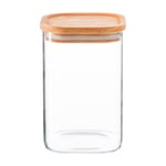 Square Glass Storage Jar with Wooden Lid 1.1 Litre