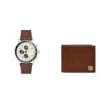 FOSSIL Men's Watch Sport Tourer and Wallet Hayes, Brown Leather, Set