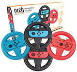 Orzly Nintendo Switch Steering Wheels - Wheel Attachment Accessory Pack For Nintendo Switch Joy-Cons (1x Blue & 1x Red & 2x Black Steering Wheels For Nintendo Switch)