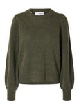 Selected Femme Slflulu Ls Knit Rib O-Neck Noos Khaki Green