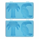 2 x Ice Lolly Maker Set Reusable Sticks Lid Palm Tree Toucan Mould Tropical Blue