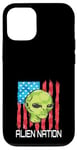 iPhone 12/12 Pro Funny Alien UFO USA Flag and Green Alien Head Case