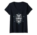 Womens Oni Mask Japanese Devil Yokai Demon Sacred Geometry Graphic V-Neck T-Shirt