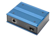 DIGITUS convertisseur de média Industriel Gigabit - 1 Port RJ45, 1 Port SFP - 10/100/1000 Mbps - Montage sur profilé Chapeau - Indice de Protection IP40 - Noir,Bleu