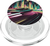 Ville de science-fiction rétro futuriste des années 80 avec voitures volantes Cyberpunk PopSockets PopGrip pour MagSafe