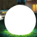 BAKAJI Lampe design boule de jardin, diamètre 50 cm, lumière éclairage extérieur de terre ou table, culot E27, ampoule max 25 W, couleur blanche, avec piquets de fixation au sol (50 cm)