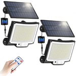 Lampe Solaire Extérieur avec Détecteur de Mouvement [228LED/3 Modes] Lumière Solaire Extérieure avec Télécommande, Étanchéité IP65 LED Solaire Extérieur Jardin avec Câble de 5 Meters [2 Paquet ]