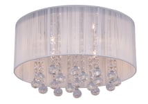 Palma taklampe 38 cm i diameter Krom med hvit skjerm. Ekte krystall