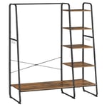 VASAGLE Clothes Rail Clothes Rack with Shoe Rack, 5 Tier Storage Rack, 6 Side Hooks, for Bedroom, Living Room, Rustic Brown and Black RGR116B01