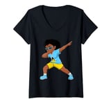 Womens Dabbing Girl Saint Lucian Saint Lucia Flag Kids Dab Dance V-Neck T-Shirt