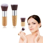 3 PCS Mini Travel Size Flat Top Face Foundation Brush Makeup Brush, with Synthetic Bristles & Bamboo Handle for Liquid,Cream, Flawless Powder Cosmetic Professional Makeup Application