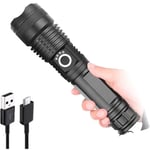 Shmshng - Torch Rechargeable Powerful led Flashlight Zoomable 5 Lighting Modes Waterproof Outdoor Torch for Camping Hiking Emergency Use, Battery