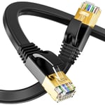 Cat 7 RJ45 10m Cable EthernetCâble Réseau Ethernet Plat Haute Vitesse Intérieur Extérieur(10 Clips)- SSTP Blindé Gigabit Anti-Brouillage Aucune Perte Signal- Plus Rapide Que Cat6/Cat5 (10.[G2677]