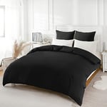 REDKEY Bedding Housse de Couette 200x220 cm avec 2 Taies d'oreiller 80x80 cm - Noir Parure de Lit 2 Personnes avec Fermeture Éclair - Sets de Housse Couette en Microfibre