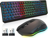 Blaze & Chroma-Nouveauté 2024-Pack Clavier Souris Gamer Sans Fil Azerty-Durable,Ergonomique-Ensemble Clavier Souris Sans Fil Gaming Pour Pc,Mac,Ps4 Ps5-Batterie Résistante Intégrée