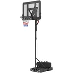 Utomhusbasketkorg, justerbar korghöjd 230-305 cm, basketstativ med 110 x 75 cm splitterfri bakvägg med hjul, fjäderbelastad korg