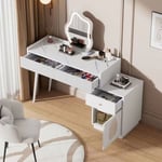 Modernluxe - Coiffeuse avec miroir et éclairage led - 2 tiroirs et une armoire amovible - Blanc (tabouret non inclus)