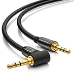 deleyCON 3,0m Câble Jack 3,5mm AUX Câble Stéréo Câble Audio Prise Jack 1x Courbée à 90° pour PC Smartphone Tablette Voiture Lecteur Hi-FI - Noir