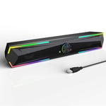 Hoppac Enceinte PC, Barre de Son avec Lumières RGB, Connexion USB ou Bluetooth, Haut Parleur Son Stéréo, pour Ordinateur de Bureau Portable Téléphone Tablette