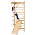 VEVOR Échelle murale suédoise, 5 en 1, jouets d'escalade d'intérieur en bois, charge de 99,8 kg, avec barre de traction, anneaux de gymnastique, échelle murale, échelle de corde et planche coulissante