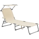 Transat avec Pare-Soleil Getaria Acier Polyester Argenté Mat Beige [en.casa]