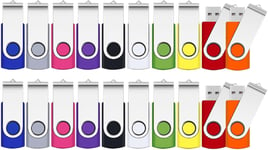 8GB USB Stick, 20Pack USB2.0 Swivel Thumb Drives Data Storage Jump Drive Zip Drive Memory Sticks External Devices with LED Indicator(Mixed Color with Lanyard)