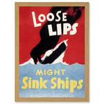 Artery8 War World WW2 USA Loose Lips Sink Ships A4 Artwork Framed Wall Art Print