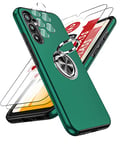 LeYi 5 in 1 for Samsung A34 5G Case: Samsung Galaxy A34 5G Phone Case Cover and 2 Tempered Glass Screen Protector & 2 Camera Lens Protector, Shockproof Tough 360° Magnetic Ring Holder Stand, Green