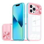 Dqtaoply Coque iphone 15 Pro Max, avec Lentille Coulissante Caméra Protection Étui Antichoc Silicone TPU + PC Housse Anti-Rayures Dos Transparente Case pour iphone 15 Pro Max(Rose + Vert)