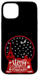 Coque pour iPhone 15 Plus Joyeux Noël Paris horizon dans la boule à neige scintille