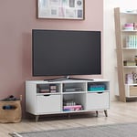 Timber Art Design UK Pulford TV Media Cabinet Unit with 2 Drawers and Open Shelves for Media Devices Storage Modern Furniture for Living Room, Office, Hallway in White, W117cm x H53cm x D39cm