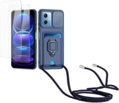 Cordon De Coque Compatible Avec Redmi Note 12 Pro/Xiaomi Poco X5 Pro+2 Pièces Verre Trempé,Couvercle Coulissant De La Caméra+Support Annulaire À 360 Degrés,Fentes Pour Cartese-Bleu Marin