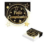 FIESTAS GUIRCA | 20 Serviettes de Table Anniversaire Jetables (16x16 cm) - Décoration de Table pour Fêtes et Célébrations Élégantes - Idéal pour Événements d'Anniversaire et Fêtes - Noir, Or, Blanc