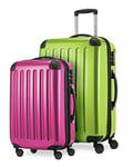 HAUPTSTADTKOFFER - Alex Lot de 2 valises rigides Brillantes, Valise Moyenne 65 cm + Bagage à Main 55 cm, 74 + 42 litres, TSA, Vert Pomme/Magenta, Vert Pomme/Magenta, 65 cm, Set de valises