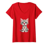 Womens Red Cat Nose Funny Day 2024 Red Cat Nose Cat Kids Girls V-Neck T-Shirt