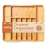 SMIRLY Organiseur de tiroir de cuisine – Plateau à ustensiles, plateau d'argenterie pour tiroir, organisateur d'argenterie, organisateur de tiroir en bambou pour ustensiles de cuisine