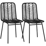 HOMCOM Lot de 2 chaises de Salle à Manger Chaise de Cuisine Design bohème en résine tressée Imitation rotin et piètement métal - 44 x 58 x 85 cm - Noir