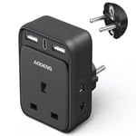 UK to European Plug Adaptor with 3 USB Ports(1 20W USB C Ports) and 2 Shaver Adapter Plug for Universal Shaver/Toothbrush, European Plug Adapter for Germany Spain Greece Iceland Poland etc (Type E/F)