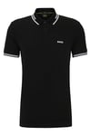 BOSS Mens Paul Stretch-Cotton Slim-fit Polo Shirt with Branding and Stripes