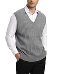 Kallspin Homme Gilet Pull col en V en Laine mélangée sans Manches tricoté (Gris Clair, XL Tall)