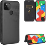 Compatible Avec Coque Google Pixel 4a 5g, Mince Flip Fibre De Carbone [Test De Chute] Antichoc Stand Fente Avec Carte, Protecteur D'écran En Verre Trempé*2-Noir