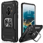 IKAZZ for Galaxy S9 Case,Dual Layer Soft Flexible TPU and Hard PC Anti-Slip Full-Body Rugged Protective Phone Case with Magnetic Kickstand for Samsung Galaxy S9 Black