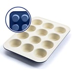 GreenLife Healthy Ceramic Non-Stick 12-Cup Muffin Tray, PFAS-Free, Royal Blue