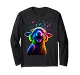 Retro Musical Lamb Rainbow Singing Bright Headphones Music Long Sleeve T-Shirt